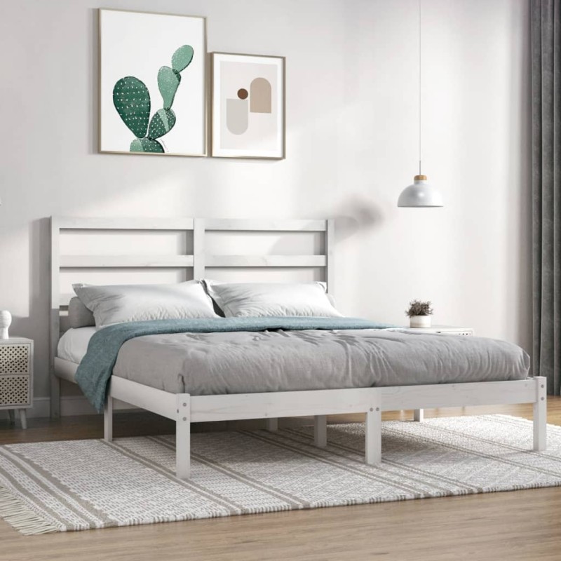 Giroletto Bianco in Legno Massello 150x200 cm 5FT King Size Giroletto Bianco in Legno Massello 150x200 cm 5FT King Size