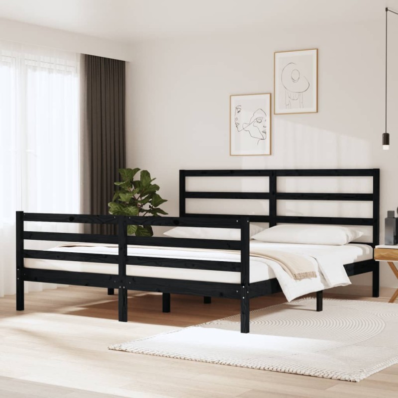 Giroletto Nero Legno Massello di Pino 180x200 cm 6FT Super King Giroletto Nero Legno Massello di Pino 180x200 cm 6FT Super King