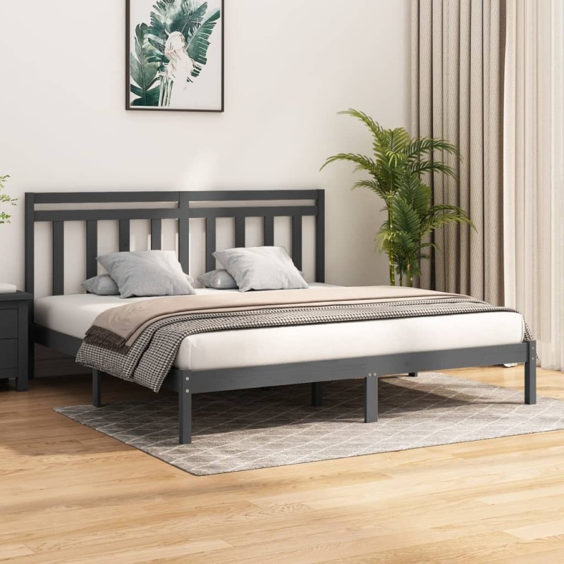 Giroletto Grigio in Legno Massello 180x200 cm 6FT Super King Giroletto Grigio in Legno Massello 180x200 cm 6FT Super King
