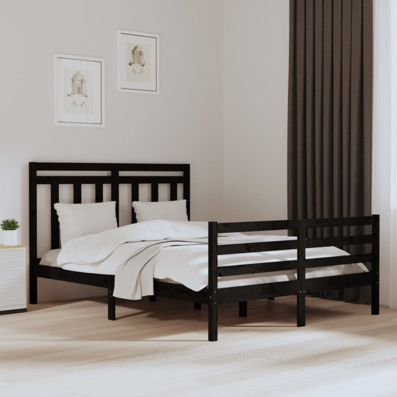 Giroletto Nero in Legno Massello 150x200 cm 5FT King Size