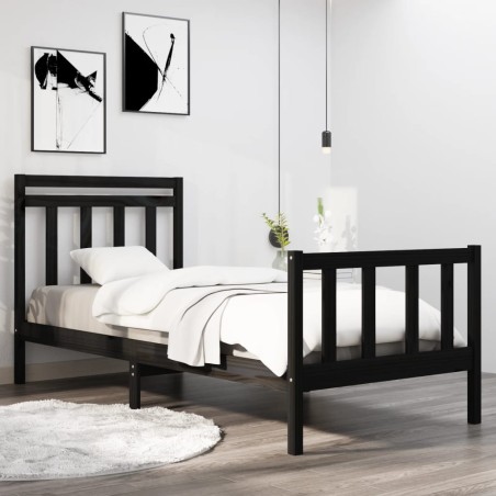 Giroletto Nero in Legno Massello 75x190 cm 2FT6 Small Single