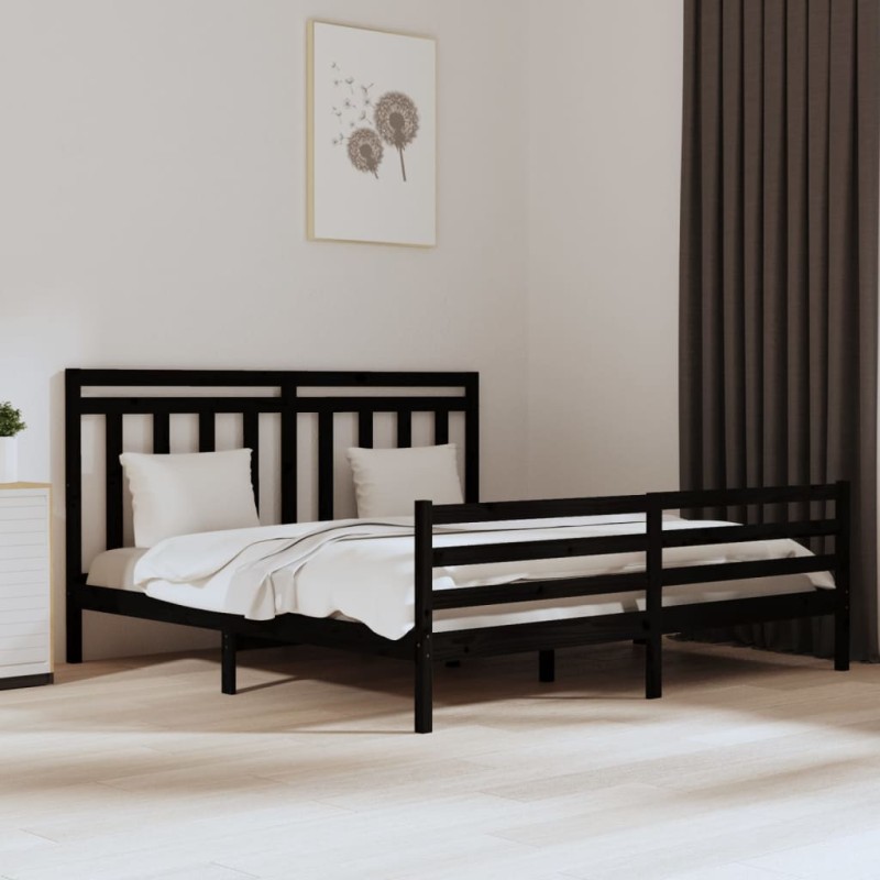 Giroletto Nero in Legno Massello 180x200 cm 6FT Super King Giroletto Nero in Legno Massello 180x200 cm 6FT Super King