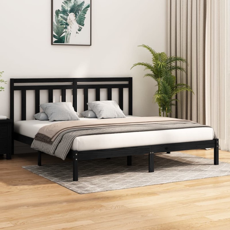 Giroletto Nero in Legno Massello 180x200 cm 6FT Super King Giroletto Nero in Legno Massello 180x200 cm 6FT Super King