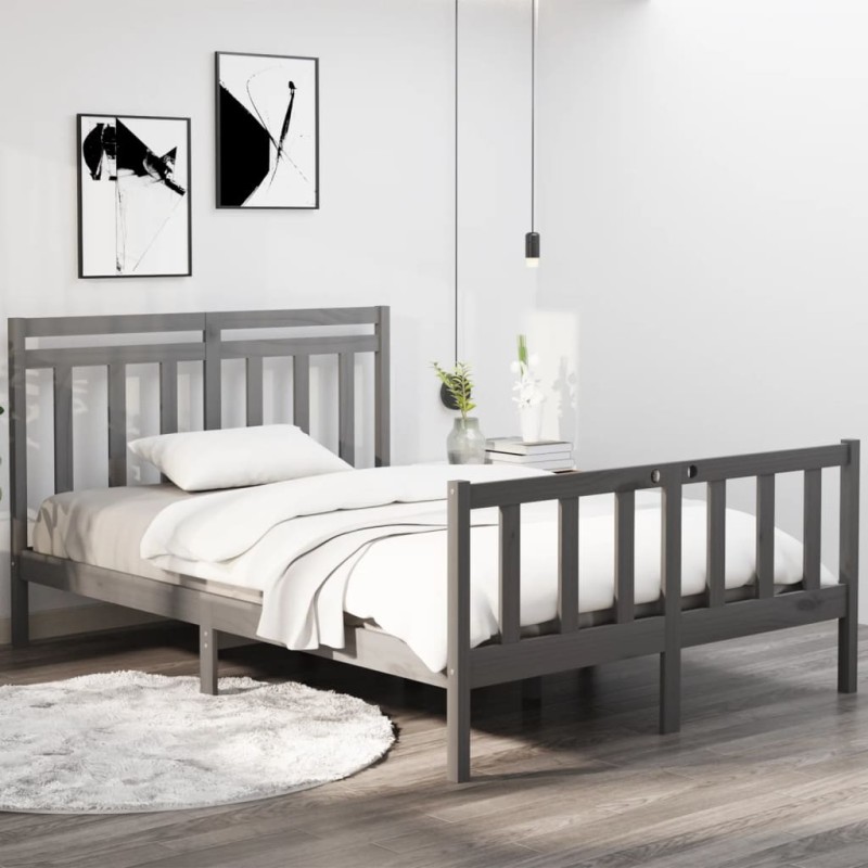 Giroletto Grigio in Legno Massello 135x190 cm 4FT6 Double Giroletto Grigio in Legno Massello 135x190 cm 4FT6 Double