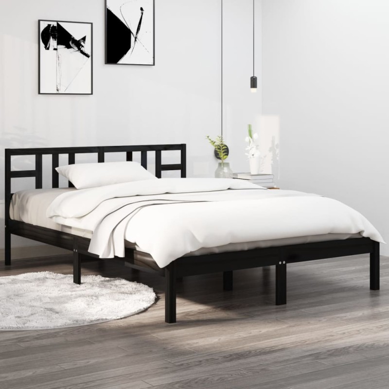 Giroletto Nero in Legno Massello 120x190 cm 4FT Small Double Giroletto Nero in Legno Massello 120x190 cm 4FT Small Double