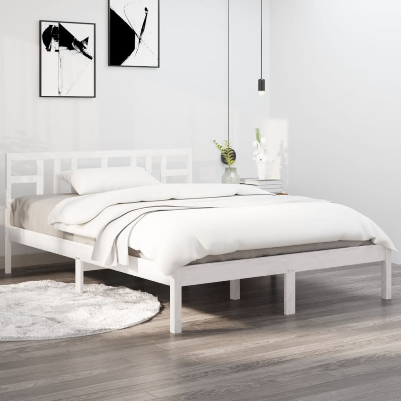 Giroletto Bianco in Legno Massello 135x190 cm 4FT6 Double Giroletto Bianco in Legno Massello 135x190 cm 4FT6 Double