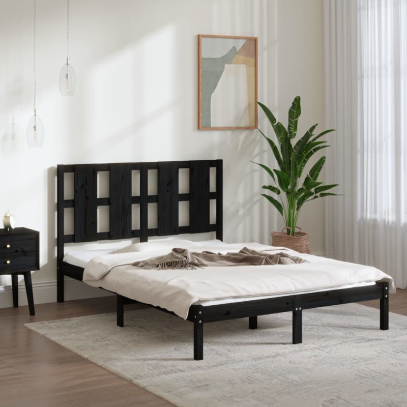 Giroletto Nero in Legno Massello 120x190 cm 4FT Small Double Giroletto Nero in Legno Massello 120x190 cm 4FT Small Double