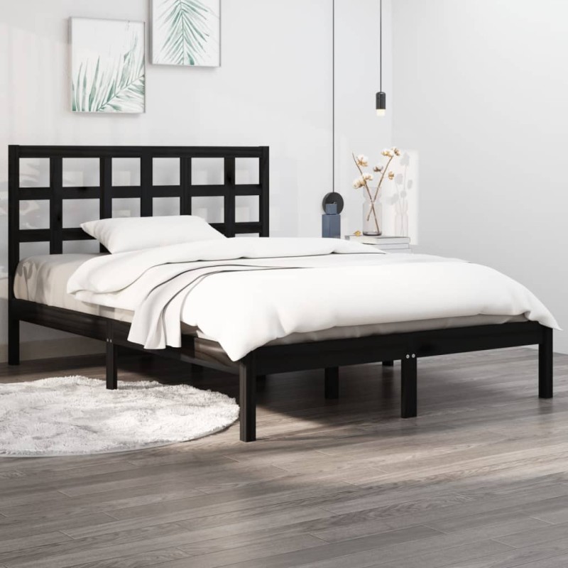 Giroletto Nero in Legno Massello 150x200 cm 5FT King Size Giroletto Nero in Legno Massello 150x200 cm 5FT King Size