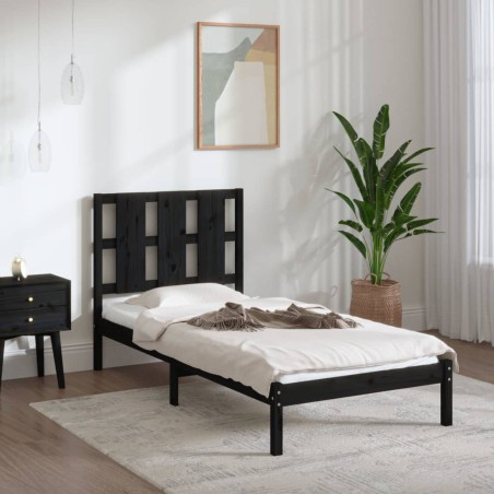 Giroletto Nero in Legno Massello 75x190 cm 2FT6 Small Single