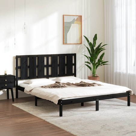 Giroletto Nero in Legno Massello 150x200 cm 5FT King Size