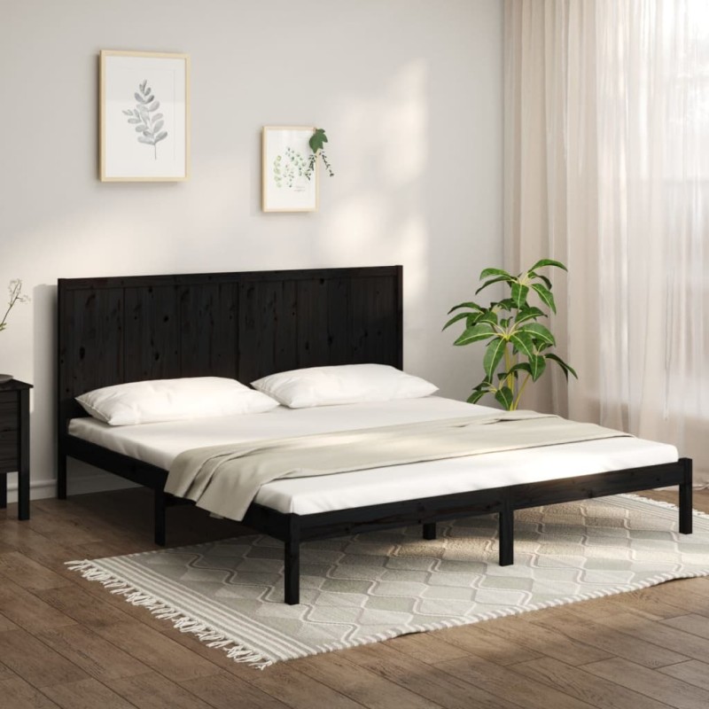 Giroletto Nero Legno Massello di Pino 180x200 cm 6FT Super King Giroletto Nero Legno Massello di Pino 180x200 cm 6FT Super King