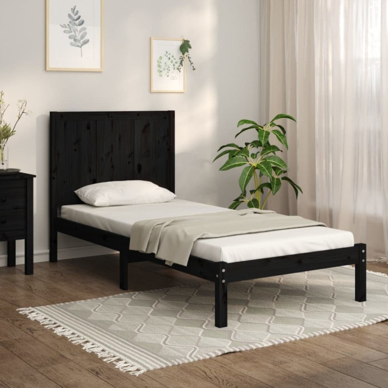 Giroletto Nero Legno Massello Pino 75x190 cm 2FT6 Small Single