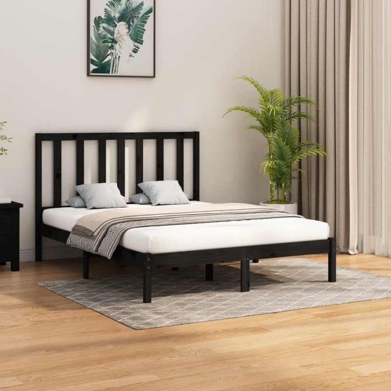 Giroletto Nero in Legno Massello 150x200 cm 5FT King Size Giroletto Nero in Legno Massello 150x200 cm 5FT King Size