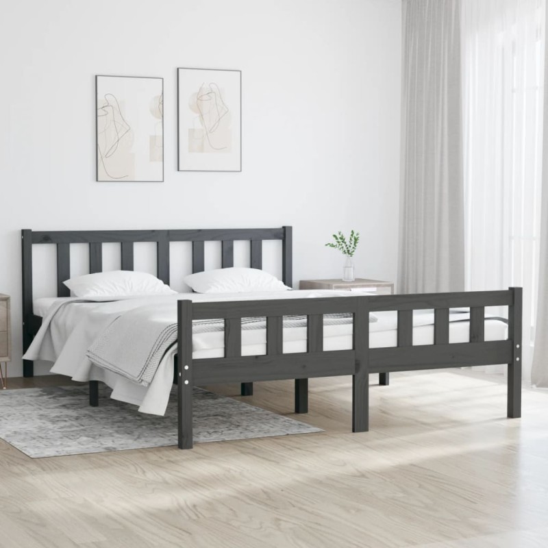 Giroletto Grigio in Legno Massello 135x190 cm 4FT6 Double Giroletto Grigio in Legno Massello 135x190 cm 4FT6 Double
