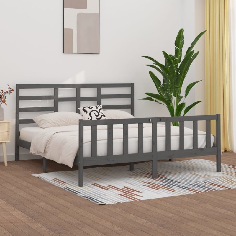 Giroletto Grigio in Legno Massello 180x200 cm 6FT Super King Giroletto Grigio in Legno Massello 180x200 cm 6FT Super King