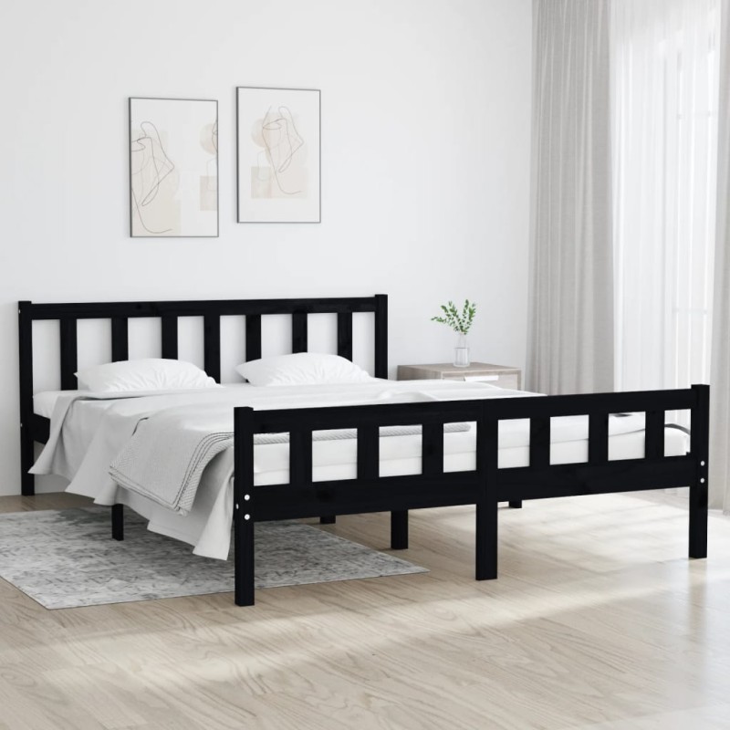 Giroletto Nero in Legno Massello 150x200 cm 5FT King Size Giroletto Nero in Legno Massello 150x200 cm 5FT King Size