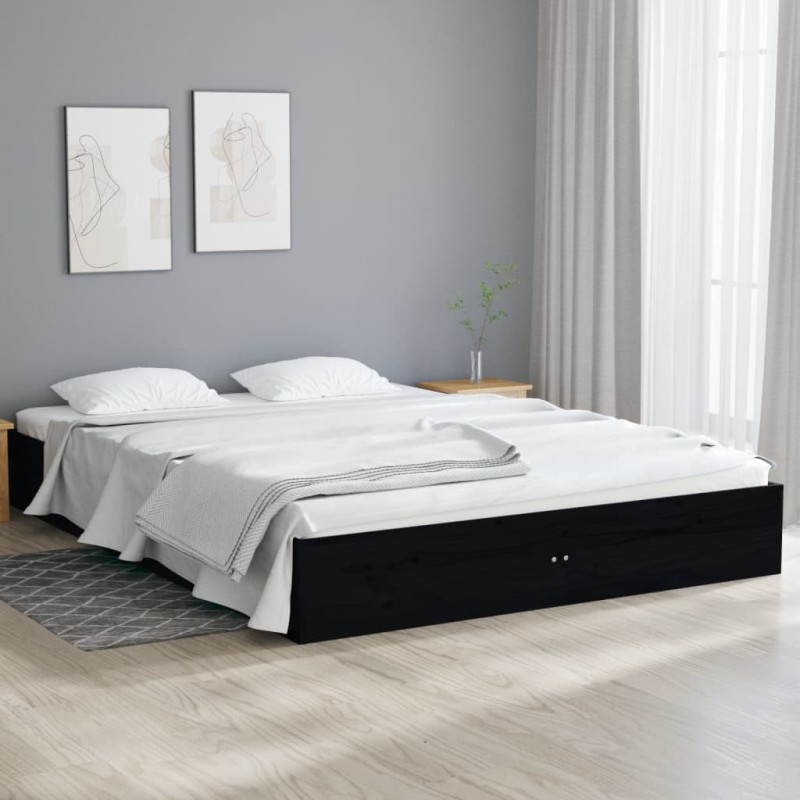 Giroletto Nero in Legno Massello 135x190 cm 4FT6 Double Giroletto Nero in Legno Massello 135x190 cm 4FT6 Double