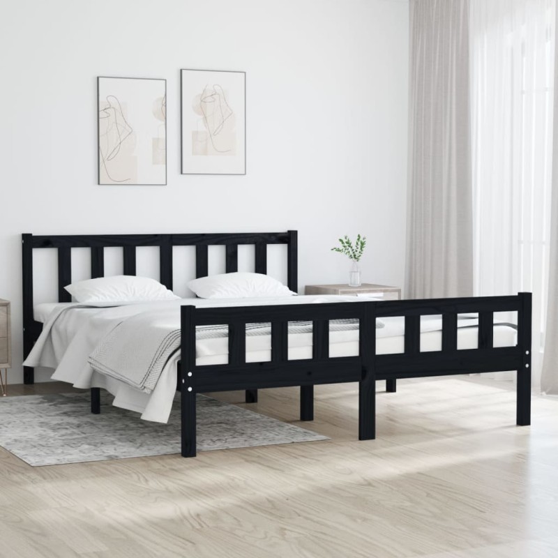 Giroletto Nero in Legno Massello 135x190 cm 4FT6 Double Giroletto Nero in Legno Massello 135x190 cm 4FT6 Double
