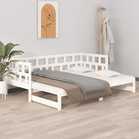 Dormeuse Estraibile Bianca Legno Massello di Pino 2x(80x200) cm