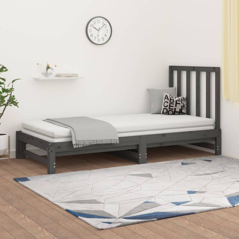 Dormeuse Estraibile Grigia 2x(90x190) cm Legno Massello di Pino Dormeuse Estraibile Grigia 2x(90x190) cm Legno Massello di Pino