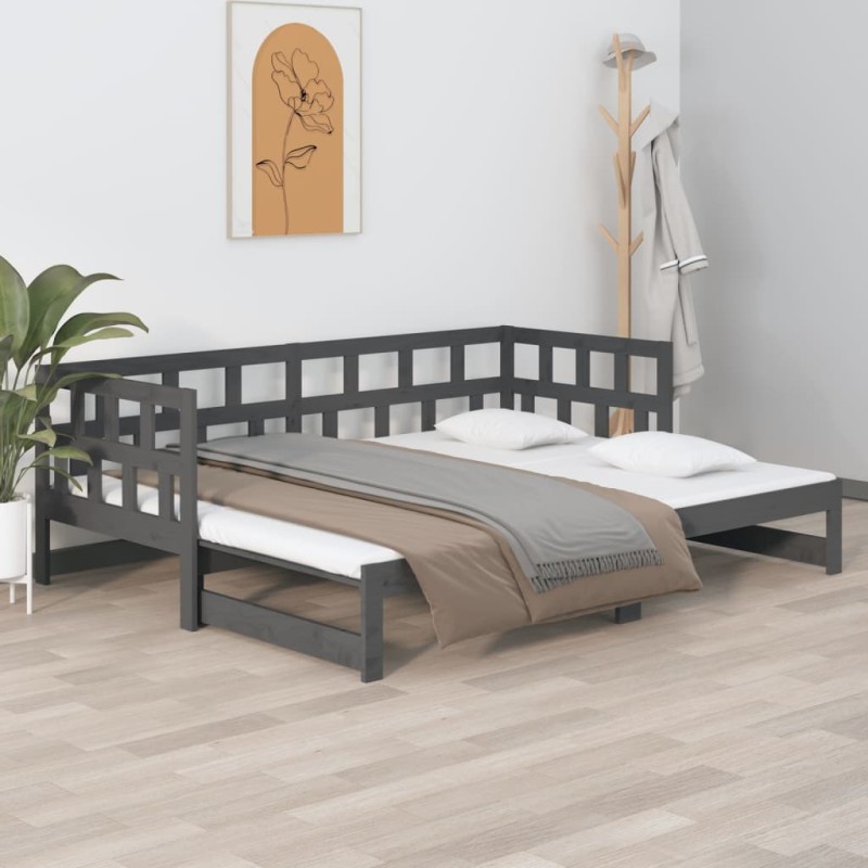 Dormeuse Estraibile Grigia Legno Massello di Pino 2x(80x200) cm Dormeuse Estraibile Grigia Legno Massello di Pino 2x(80x200) cm
