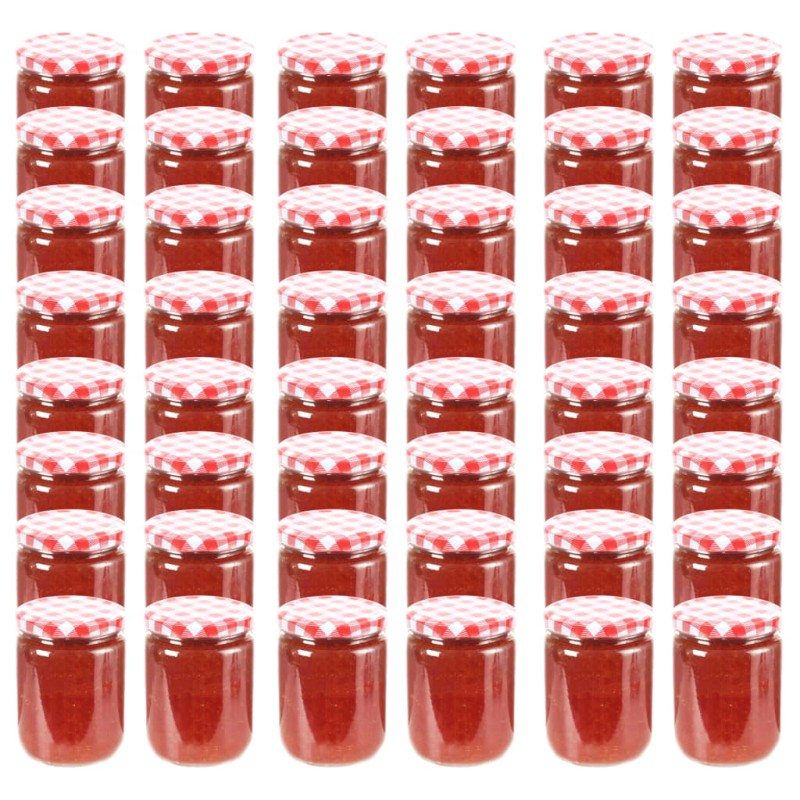 Vaso Marmellata in Vetro Coperchio Bianco e Rosso 48 pz 230 ml Vaso Marmellata in Vetro Coperchio Bianco e Rosso 48 pz 230 ml