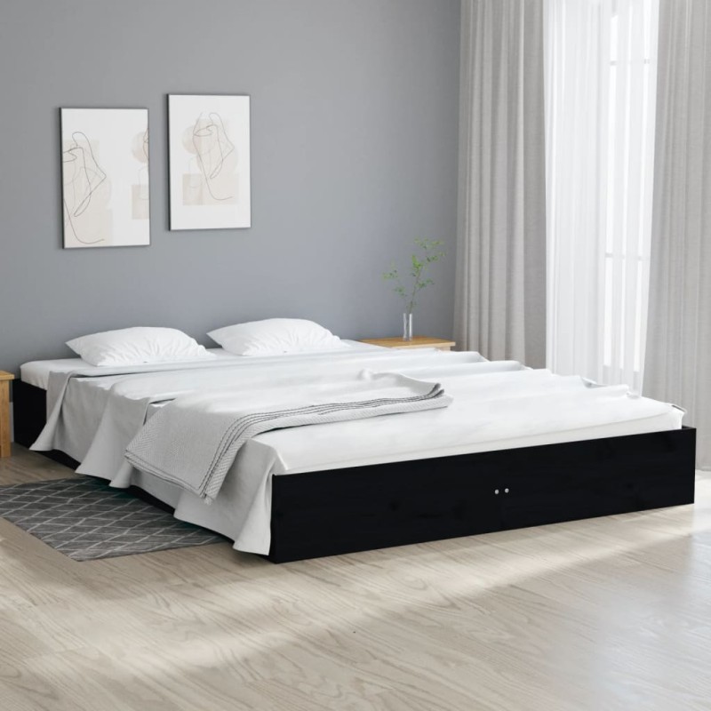 Giroletto Nero in Legno Massello 150x200 cm 5FT King Size Giroletto Nero in Legno Massello 150x200 cm 5FT King Size