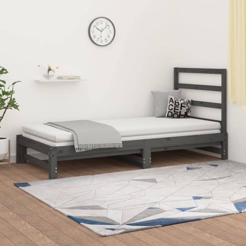 Dormeuse Estraibile Grigia 2x(90x200) cm Legno Massello di Pino Dormeuse Estraibile Grigia 2x(90x200) cm Legno Massello di Pino