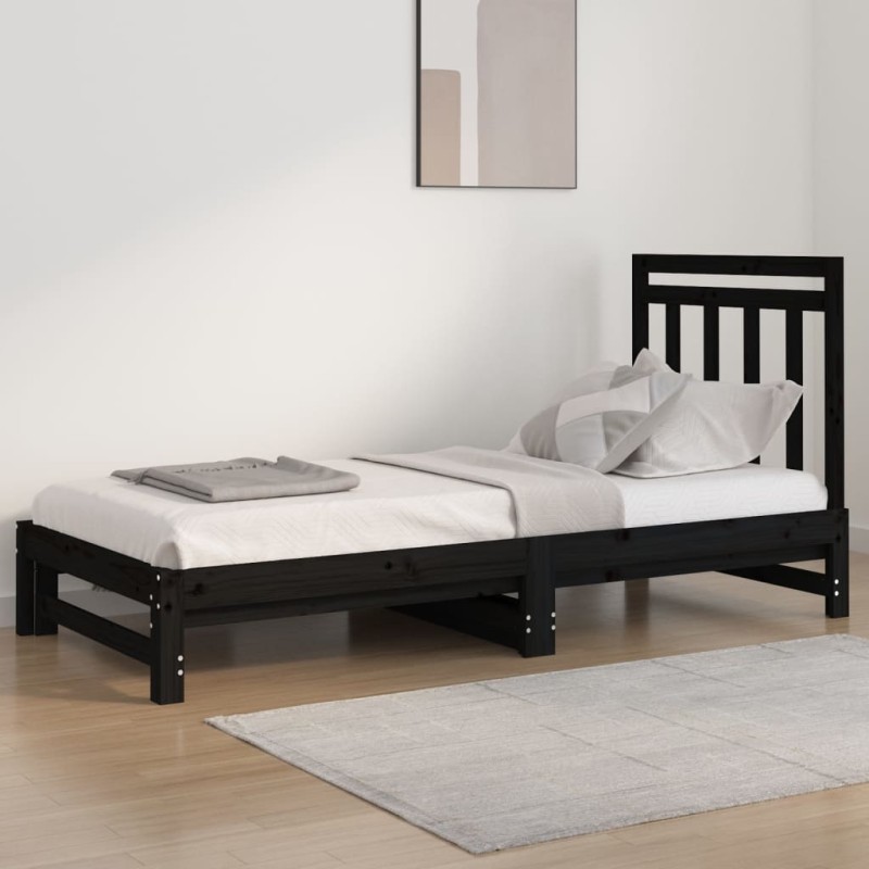Dormeuse Estraibile Nera 2x(90x200) cm Legno Massello di Pino Dormeuse Estraibile Nera 2x(90x200) cm Legno Massello di Pino