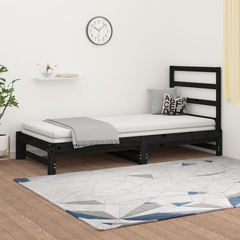 Dormeuse Estraibile Nera 2x(90x190) cm Legno Massello di Pino Dormeuse Estraibile Nera 2x(90x190) cm Legno Massello di Pino