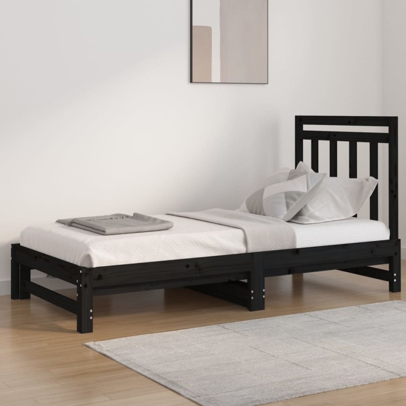 Dormeuse Estraibile Nera 2x(90x190) cm Legno Massello di Pino Dormeuse Estraibile Nera 2x(90x190) cm Legno Massello di Pino