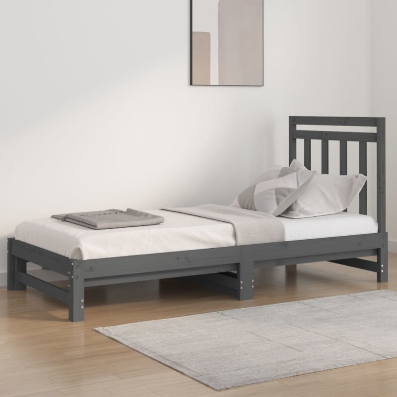 Dormeuse Estraibile Grigia 2x(90x200) cm Legno Massello di Pino Dormeuse Estraibile Grigia 2x(90x200) cm Legno Massello di Pino