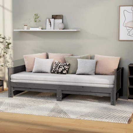 Dormeuse Estraibile Grigia Legno Massello di Pino 2x(90x200) cm