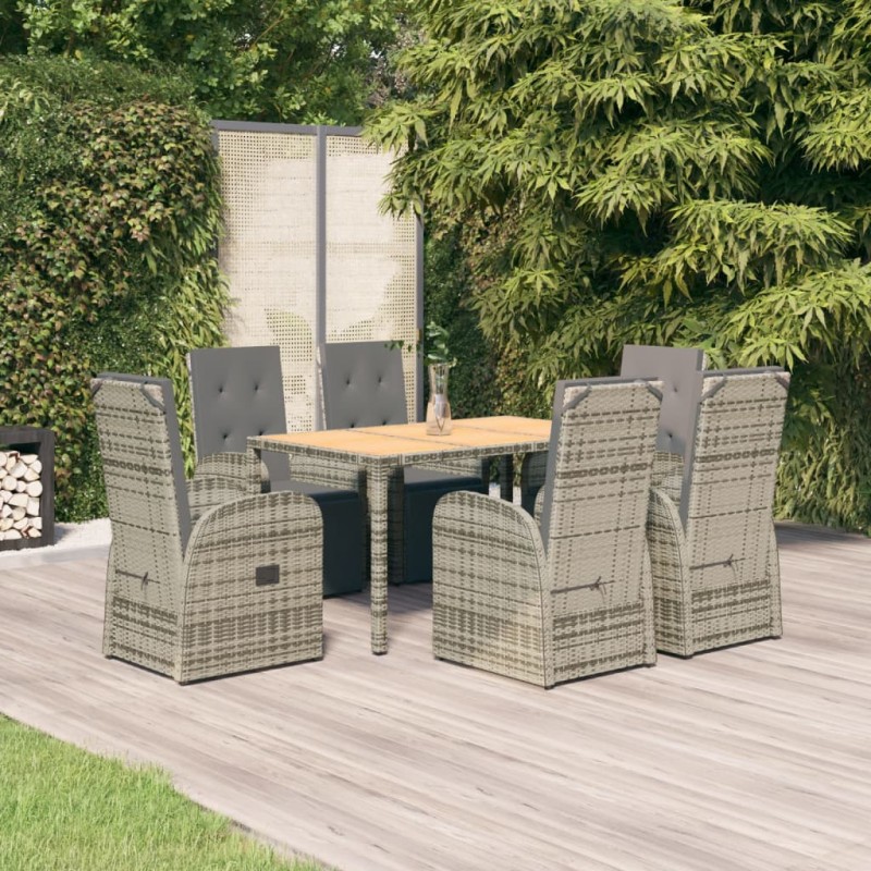 Set da Pranzo da Giardino 7 pz con Cuscini in Polyrattan Grigio Set da Pranzo da Giardino 7 pz con Cuscini in Polyrattan Grigio