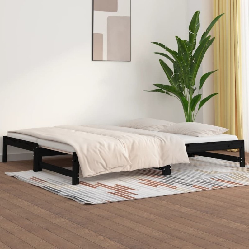 Dormeuse Estraibile Nera 2x(80x200) cm Legno Massello di Pino Dormeuse Estraibile Nera 2x(80x200) cm Legno Massello di Pino