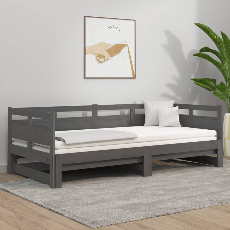 Dormeuse Estraibile Grigia Legno Massello di Pino 2x(90x200) cm Dormeuse Estraibile Grigia Legno Massello di Pino 2x(90x200) cm