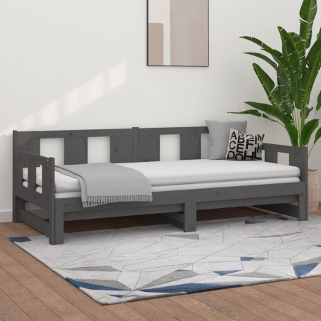 Dormeuse Estraibile Grigia Legno Massello di Pino 2x(90x190) cm