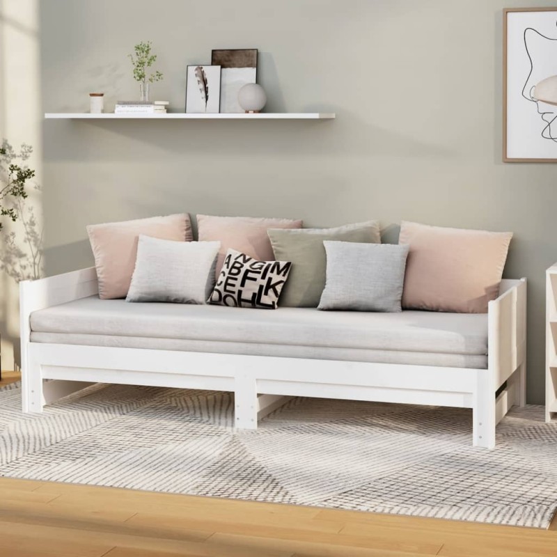 vidaXL Dormeuse Estraibile Bianca Legno Massello di Pino 2x(90x190) cm vidaXL Dormeuse Estraibile Bianca Legno Massello di Pino 2x(90x190) cm