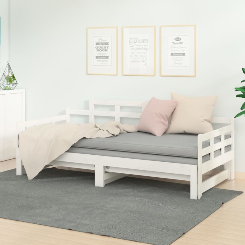 Dormeuse Estraibile Bianca Legno Massello di Pino 2x(90x190) cm Dormeuse Estraibile Bianca Legno Massello di Pino 2x(90x190) cm