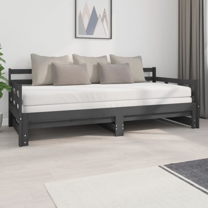 Dormeuse Estraibile Grigia Legno Massello di Pino 2x(90x200) cm