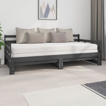Dormeuse Estraibile Grigia Legno Massello di Pino 2x(90x200) cm