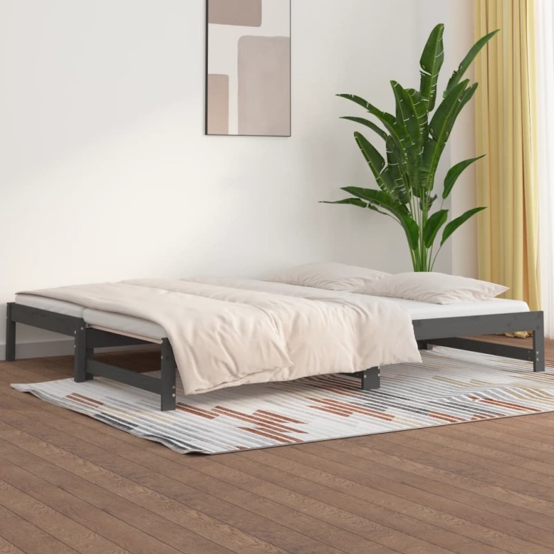 Dormeuse Estraibile Grigia 2x(90x200) cm Legno Massello di Pino Dormeuse Estraibile Grigia 2x(90x200) cm Legno Massello di Pino