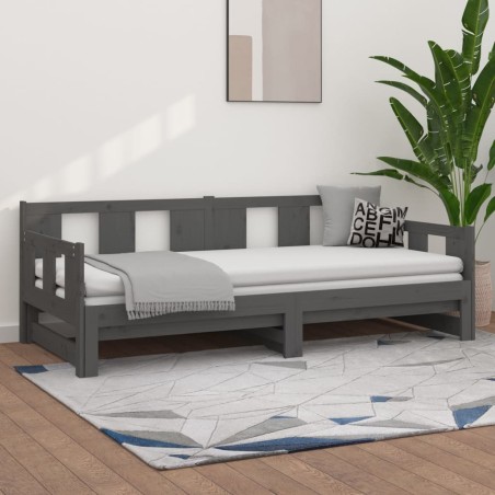 Dormeuse Estraibile Grigia Legno Massello di Pino 2x(80x200) cm