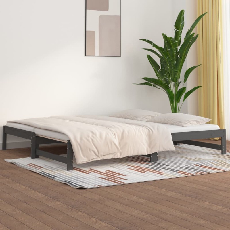 Dormeuse Estraibile Grigia 2x(90x190) cm Legno Massello di Pino Dormeuse Estraibile Grigia 2x(90x190) cm Legno Massello di Pino