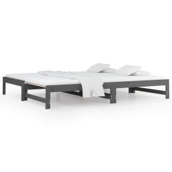 Dormeuse Estraibile Grigia 2x(90x190) cm Legno Massello di Pino