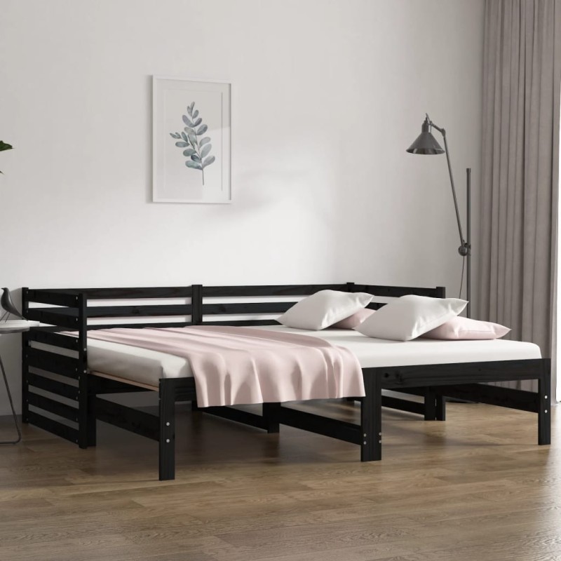 Dormeuse Estraibile Nera 2x(90x190) cm Legno Massello di Pino Dormeuse Estraibile Nera 2x(90x190) cm Legno Massello di Pino