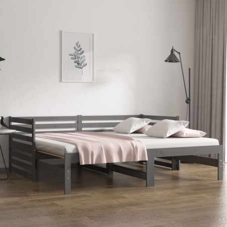 Dormeuse Estraibile Grigia 2x(90x190) cm Legno Massello di Pino