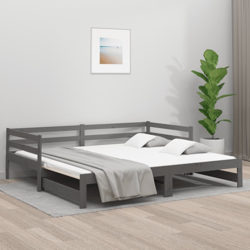 Dormeuse Estraibile Grigia 2x(80x200) cm Legno Massello di Pino Dormeuse Estraibile Grigia 2x(80x200) cm Legno Massello di Pino