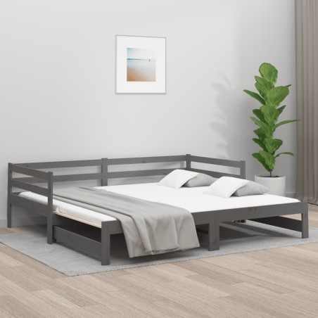 Dormeuse Estraibile Grigia 2x(80x200) cm Legno Massello di Pino