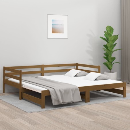 Dormeuse Estraibile Miele 2x(80x200) cm Legno Massello di Pino